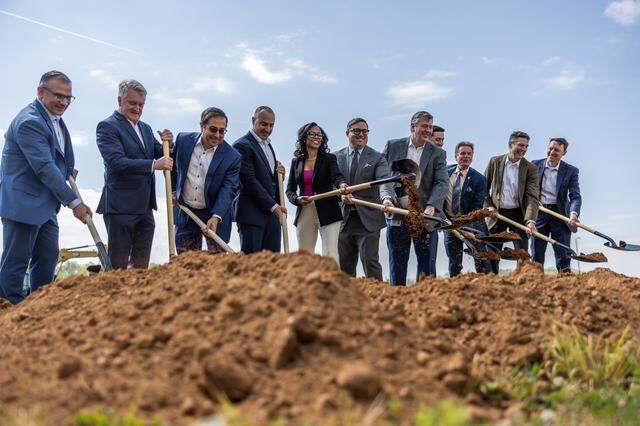 The groundbreaking ceremony for Corning Incorporated and Meta to mark a significant capacity expansion at Corning's optical cable manufacturing facility in Hickory, N.C., on Tuesday, March 31, 2026.