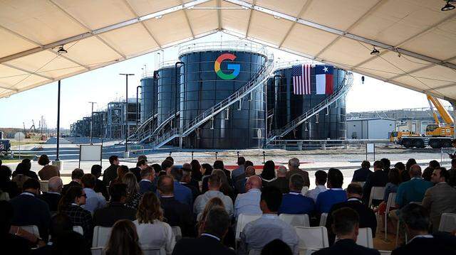 MIDLOTHIAN, TEXAS - NOVEMBER 14: Attendees await the arrival of Texas Governor Greg Abbott and Alphabet and Google CEO Sundar Photosi at the Google Data Center in Midlothian on November 14, 2025 in Midlothian, Texas. Google announced today that it plans to invest $40 billion in new data centers in Texas through 2027. (Photo by Ron Jenkins/Getty Images)