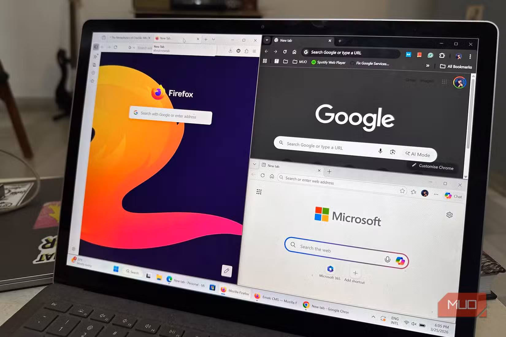 A Windows laptop with open browsers